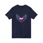 Winged Heart V-Neck Tee — Romantic Angel Wings Heart Graphic Shirt