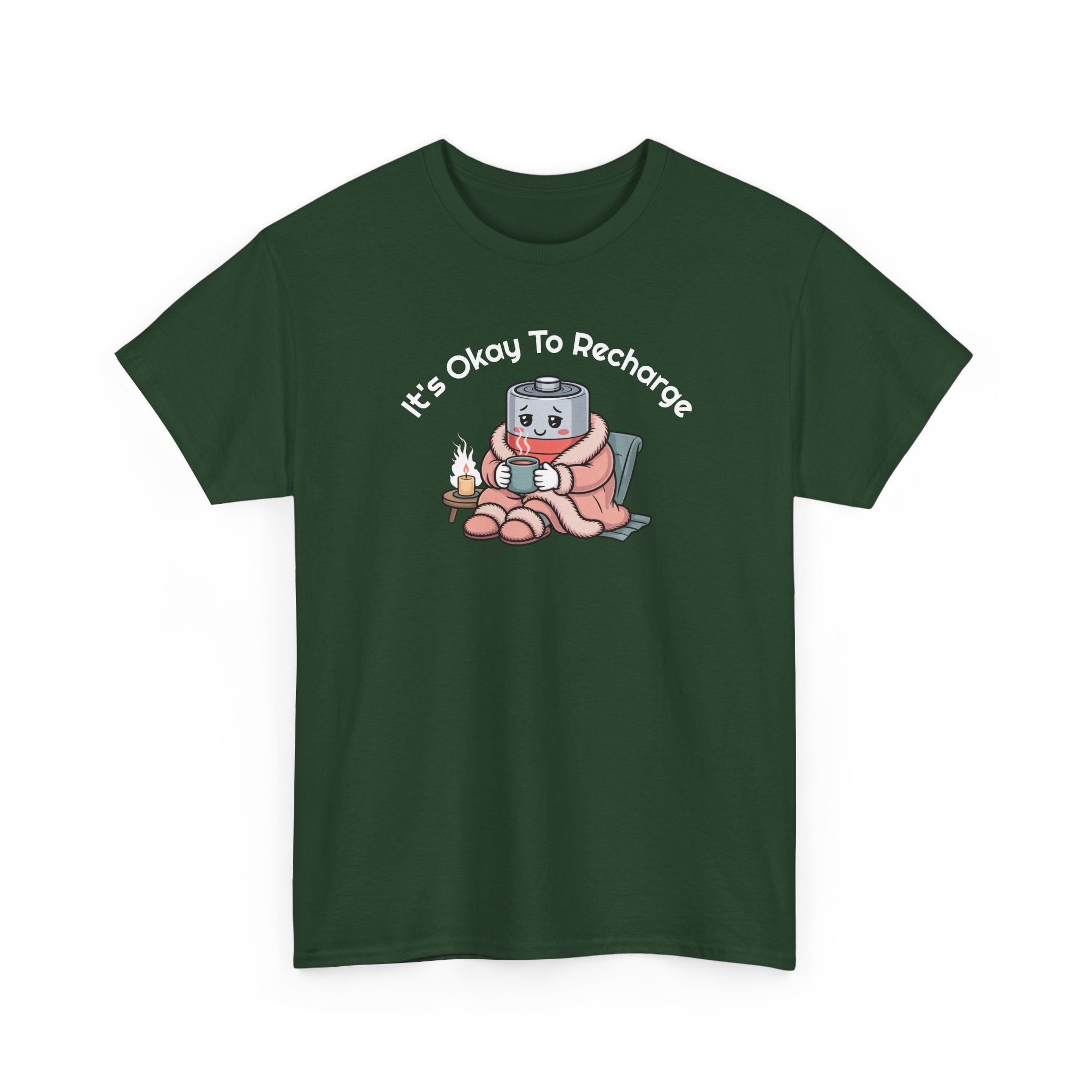 It's Okay to Recharge T-Shirt — Relaxing Self-Care Tee with Cute Battery Design