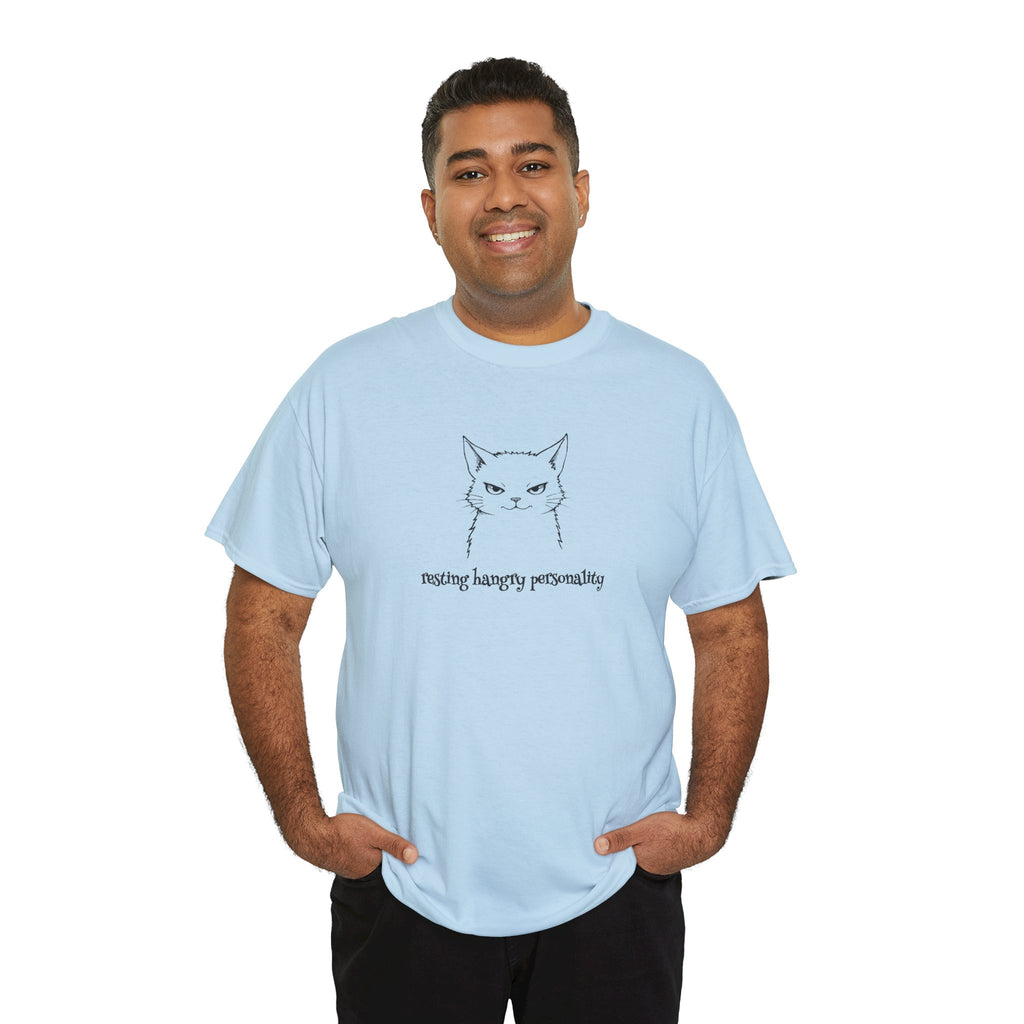 Funny Cat Face T-Shirt — 'Resting Hangry Personality' Minimalist Graphic Tee