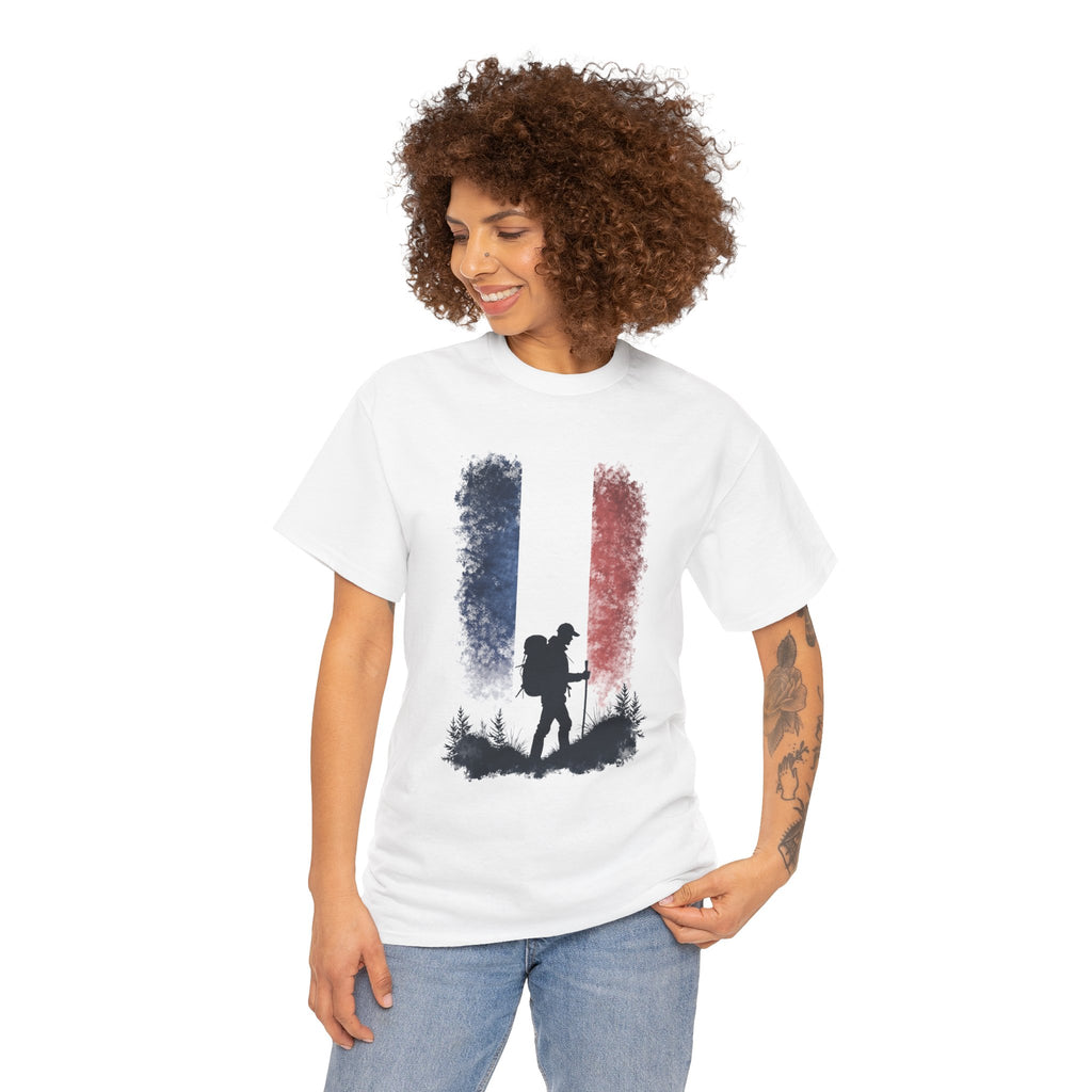 France Flag Hiker Silhouette Tee Mountain Hiking Shirt