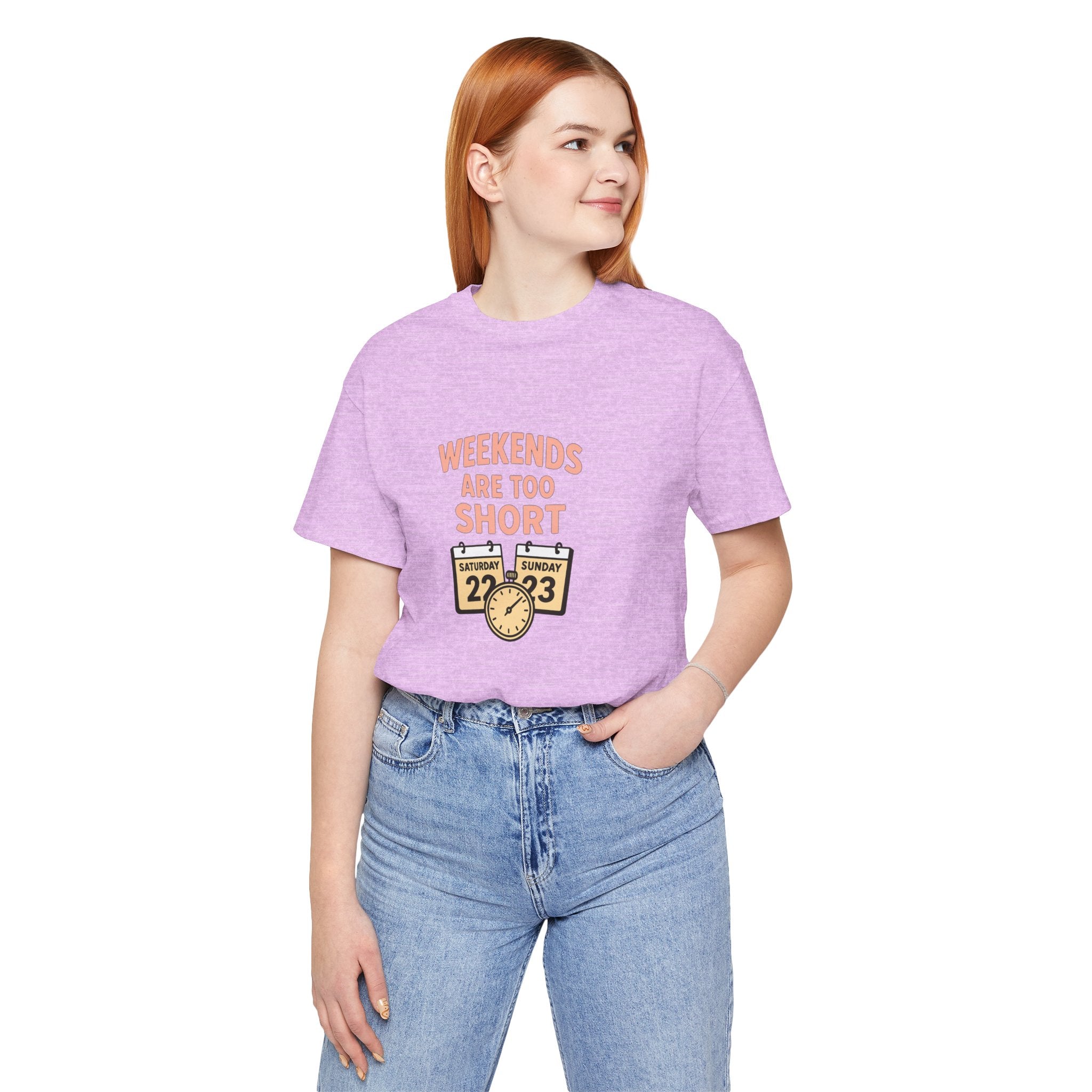 Weekends Are Too Short Tee — Vintage Calendar & Clock Graphic Short Sleeve Shirt