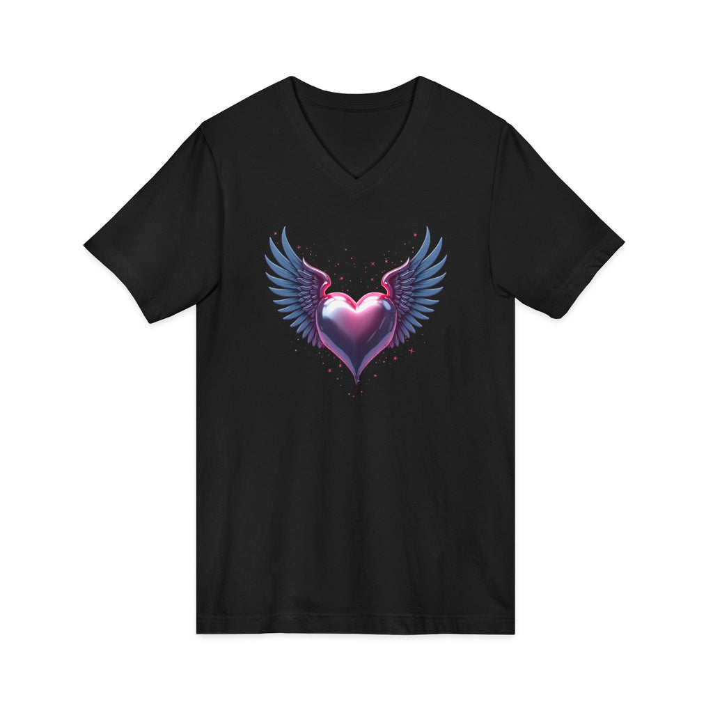 Winged Heart V-Neck Tee — Romantic Angel Wings Heart Graphic Shirt