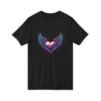 Winged Heart V-Neck Tee — Romantic Angel Wings Heart Graphic Shirt