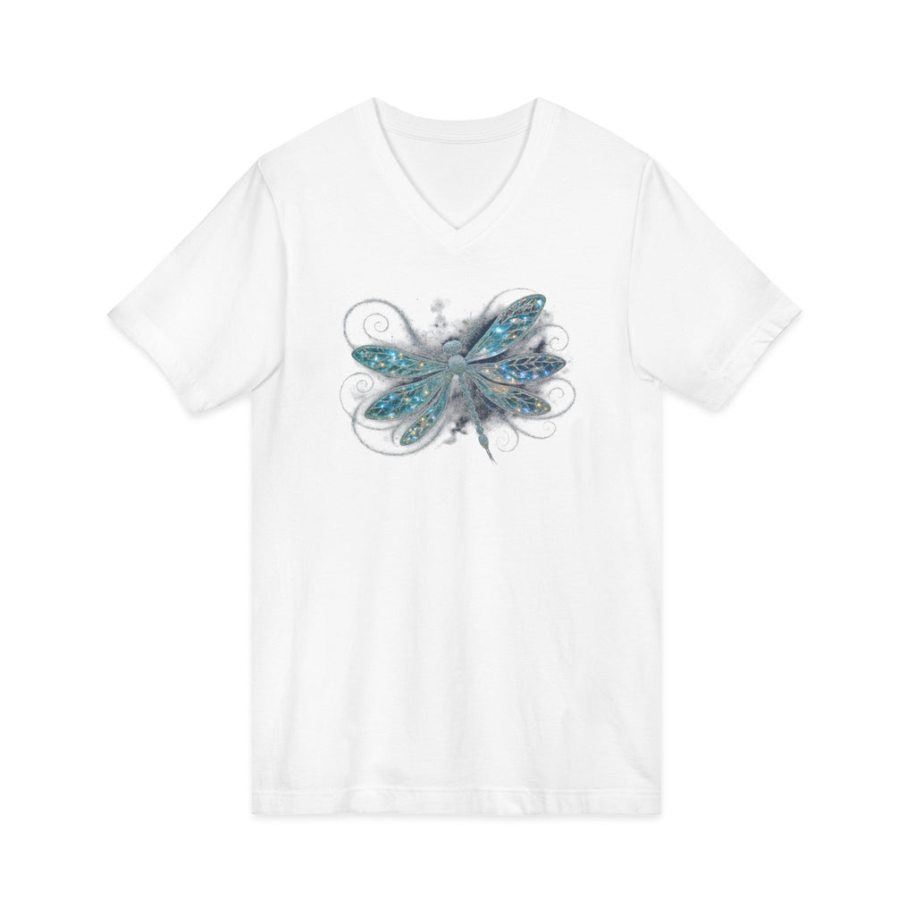 Sparkling celestial dragonfly illustration artwork with glowing wings, glittery swirl trails, and nebula background, fantasy illustration style