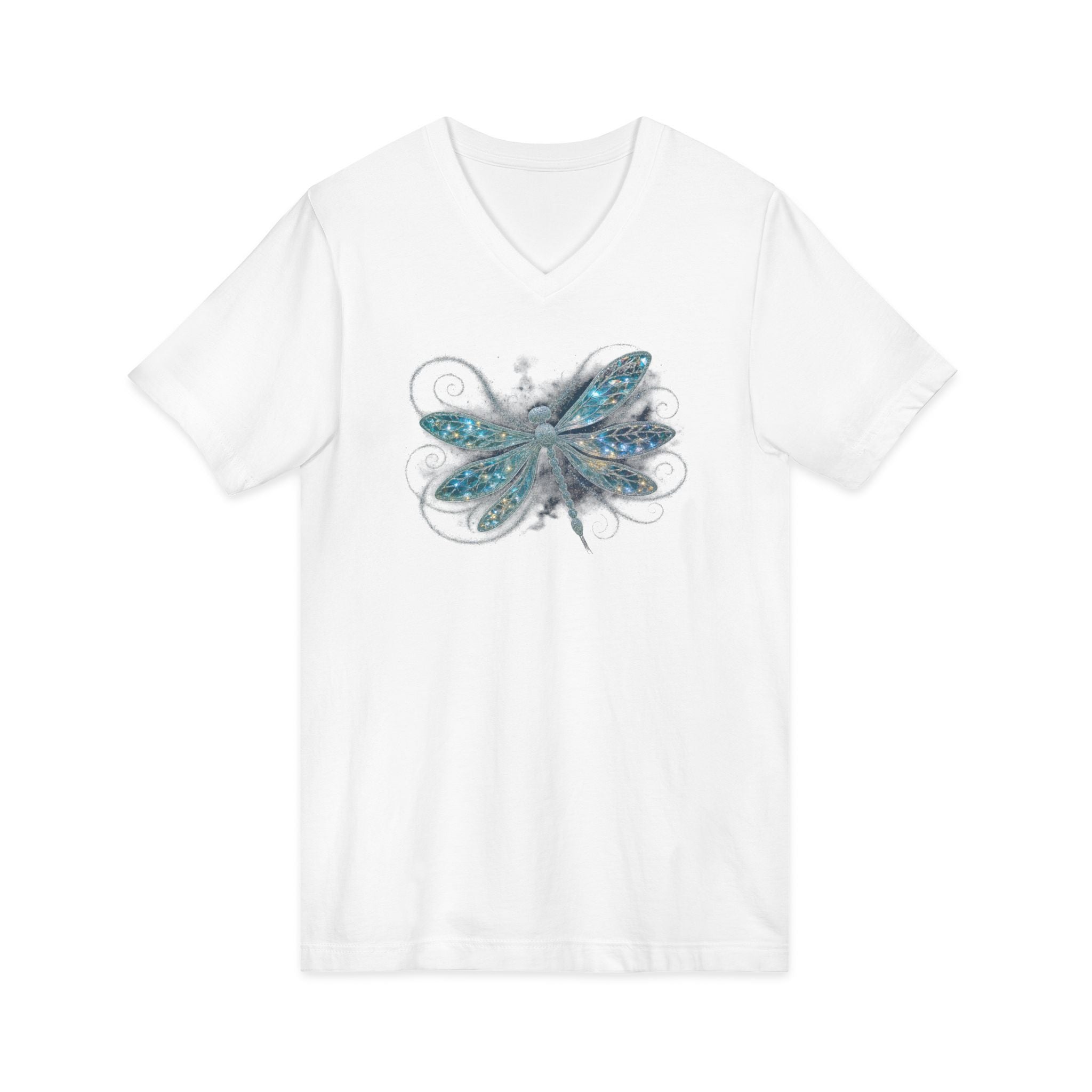 Sparkling celestial dragonfly illustration artwork with glowing wings, glittery swirl trails, and nebula background, fantasy illustration style