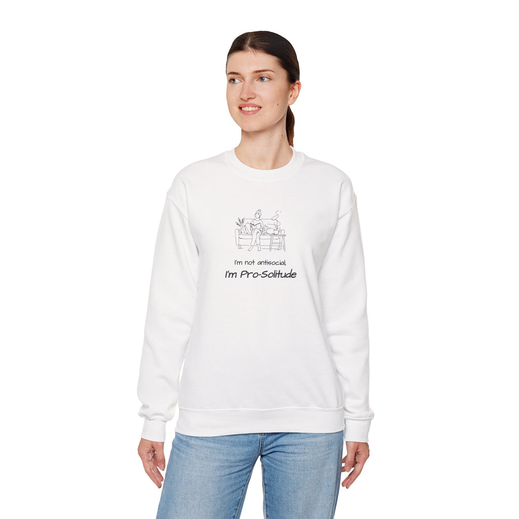 Crewneck Sweatshirt — “I’m Not Antisocial, I’m Pro-Solitude” Minimal Introvert Illustration
