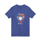 Shine Within V-Neck Tee — Heart Watercolor Splash Flame Design