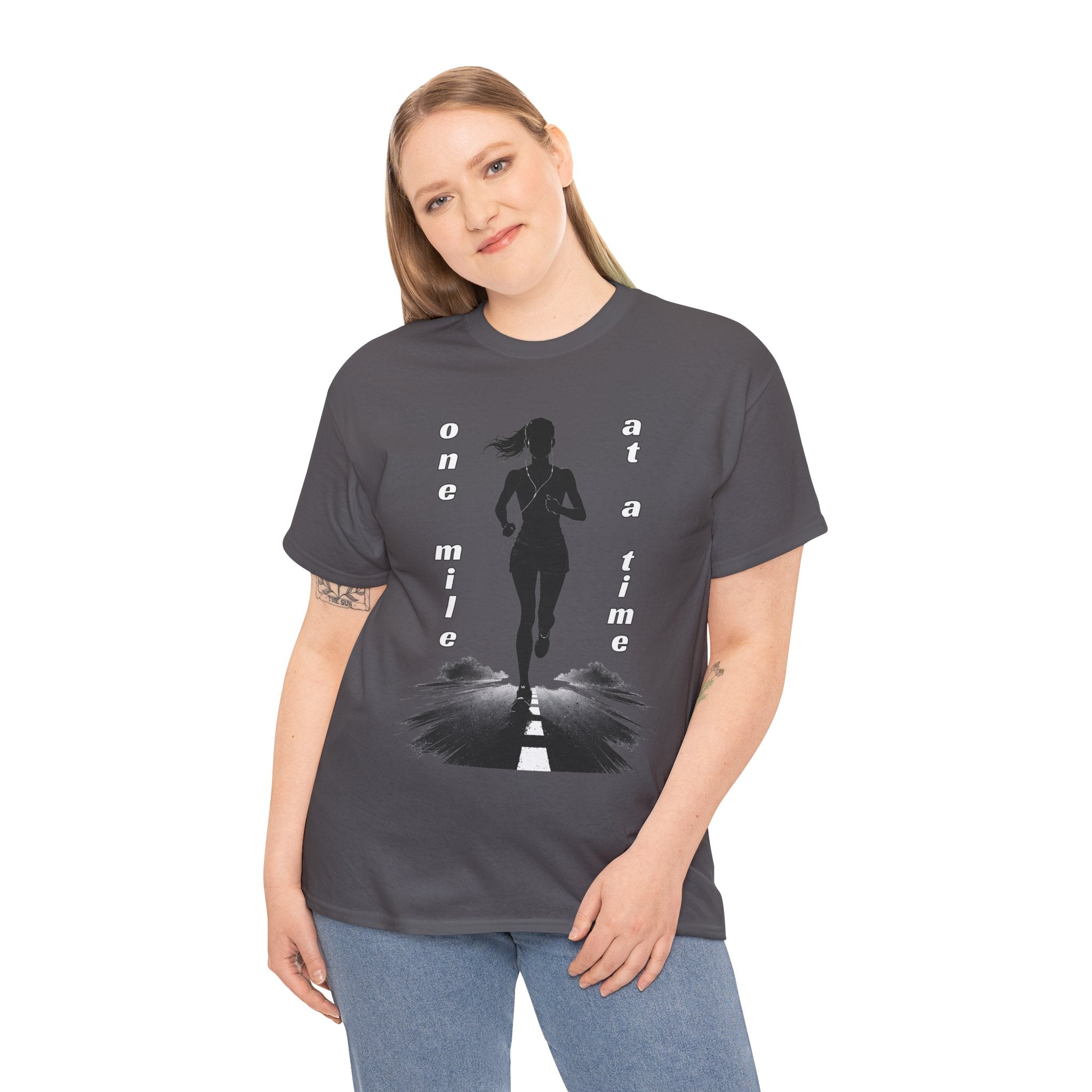 Woman Running Silhouette T‑Shirt – One Mile At A Time Graphic Tee