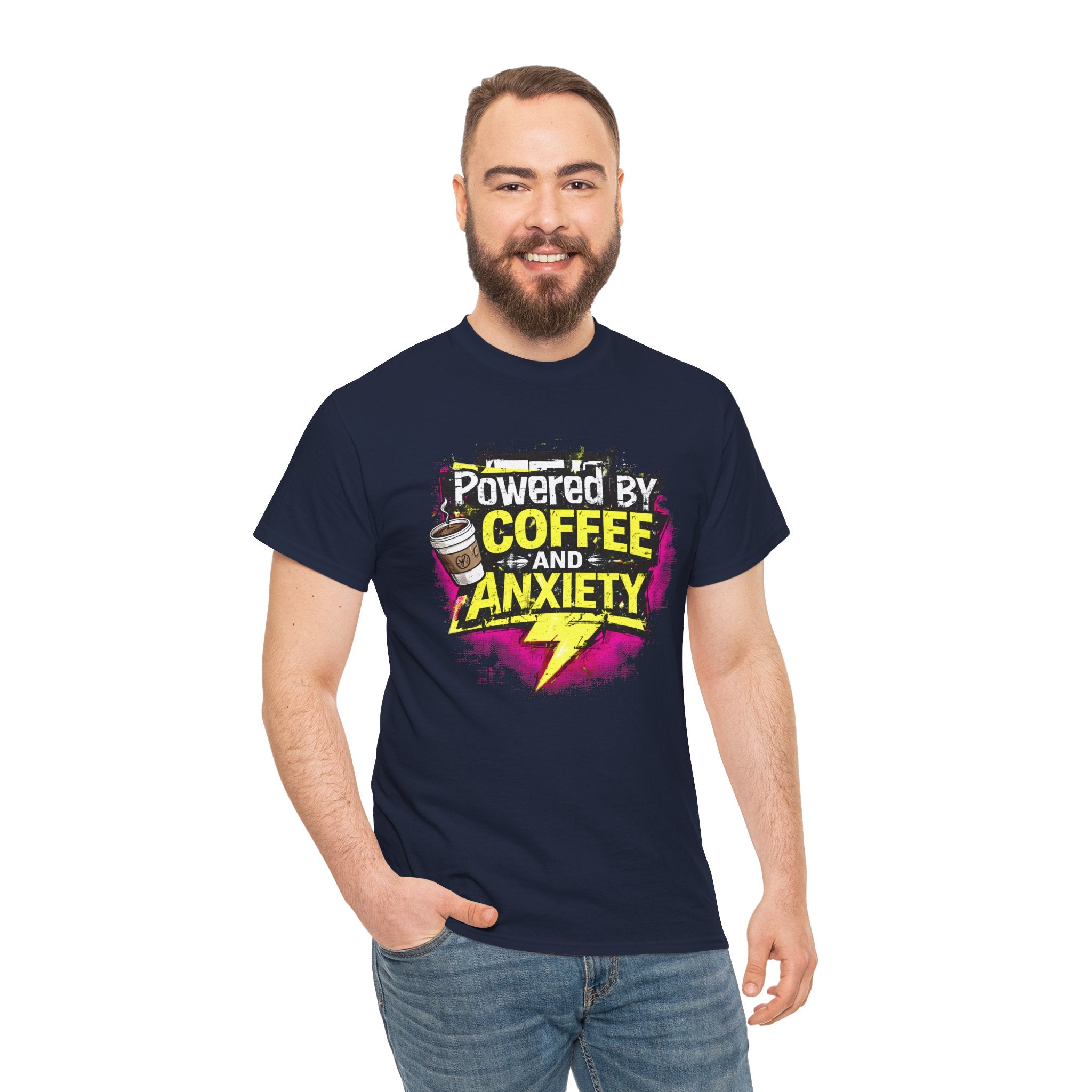 Funny Coffee & Anxiety T-Shirt — "Powered by Coffee and Anxiety" Graphic Tee