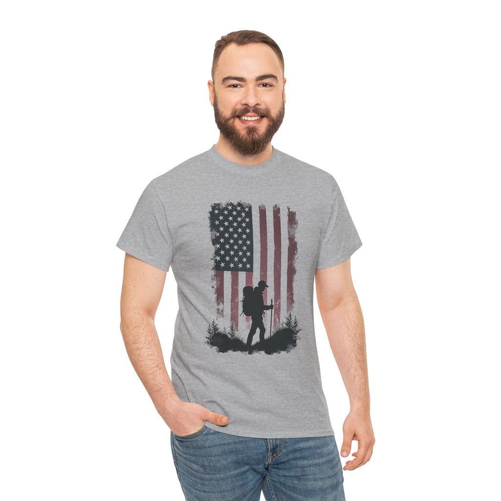 Patriotic Hiker T-Shirt — American Flag Silhouette Tee