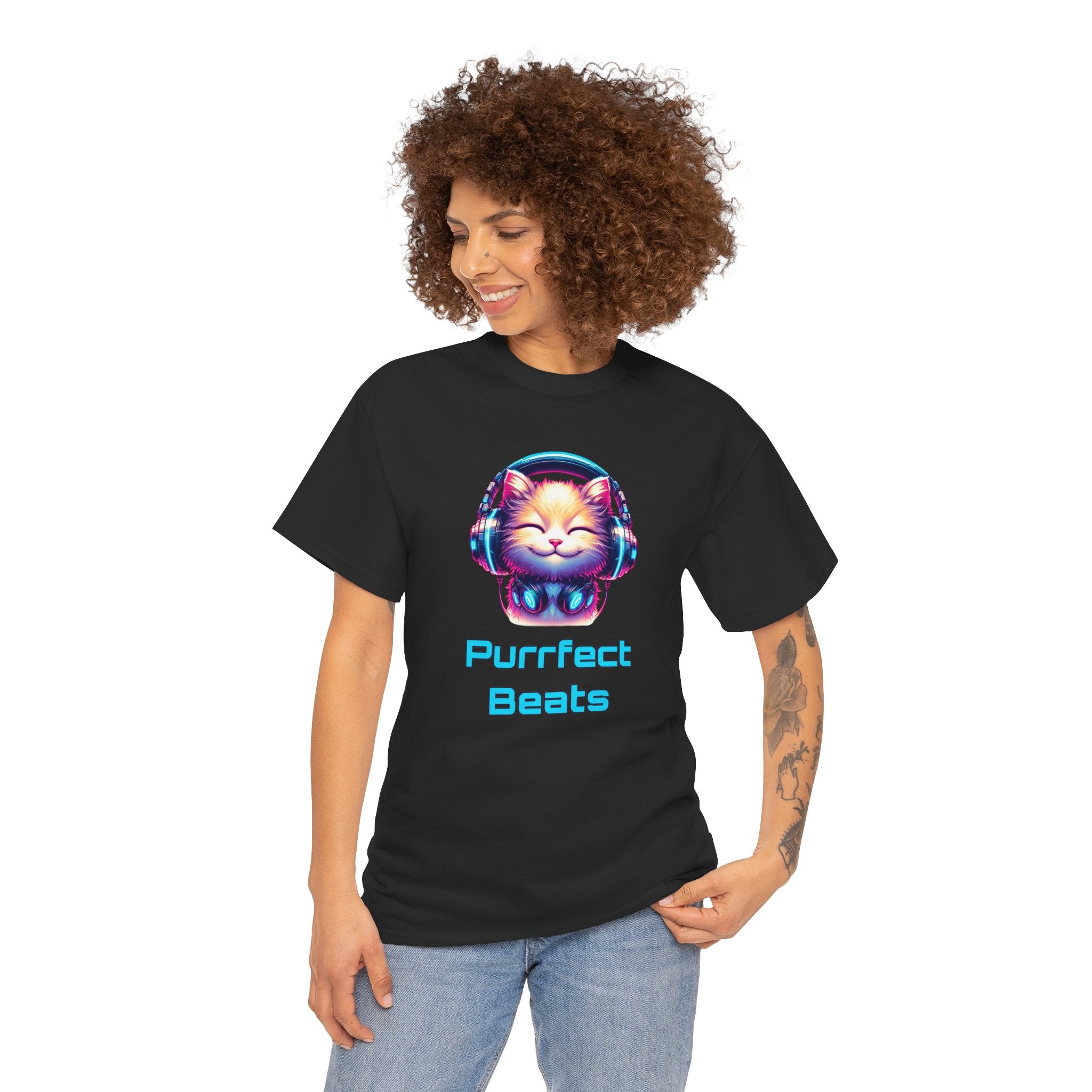 T-Shirt — "Purrfect Beats" Cat DJ Graphic Tee