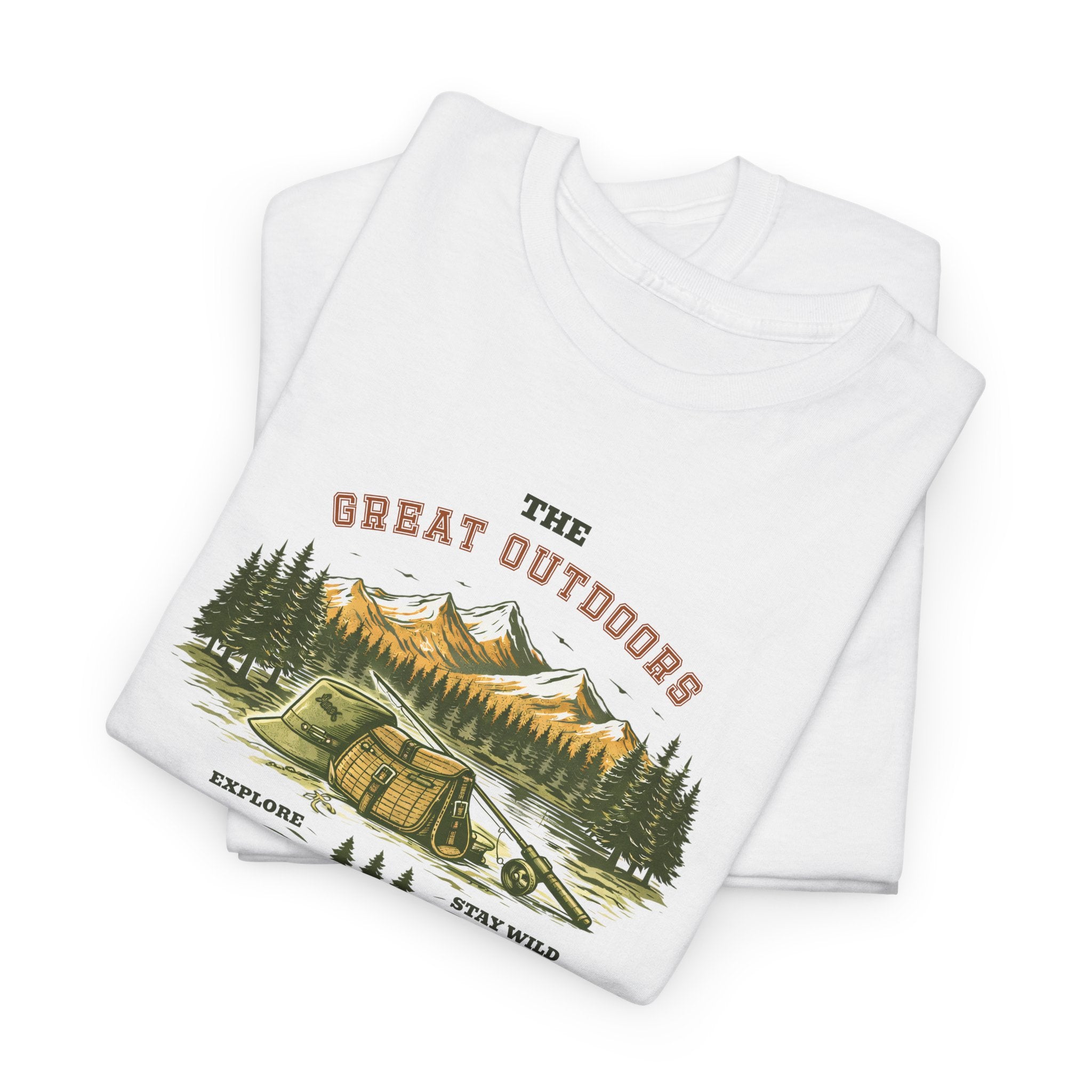 Fishing Camping T-Shirt — "The Great Outdoors: Adventure Awaits" Graphic Tee