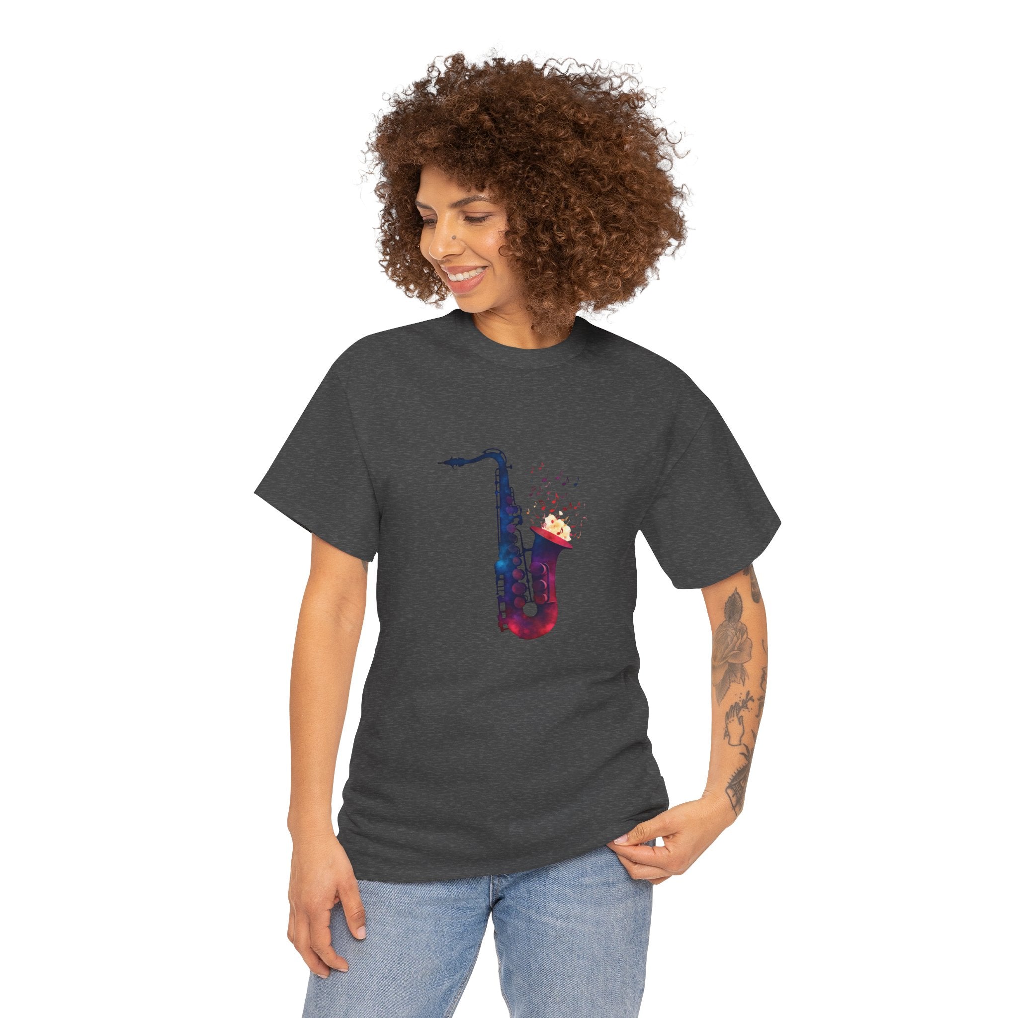 Saxophone Watercolor Tee — Artistic Jazz Instrument Shirt