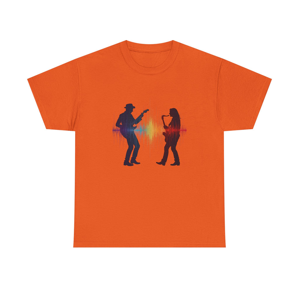 Music Lovers T‑Shirt – Guitarist & Singer Silhouette with Colorful Soundwave