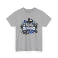 gym workout t-shirt with 'PRetty Serious' fitness graphic on a white background