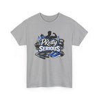 gym workout t-shirt with 'PRetty Serious' fitness graphic on a white background