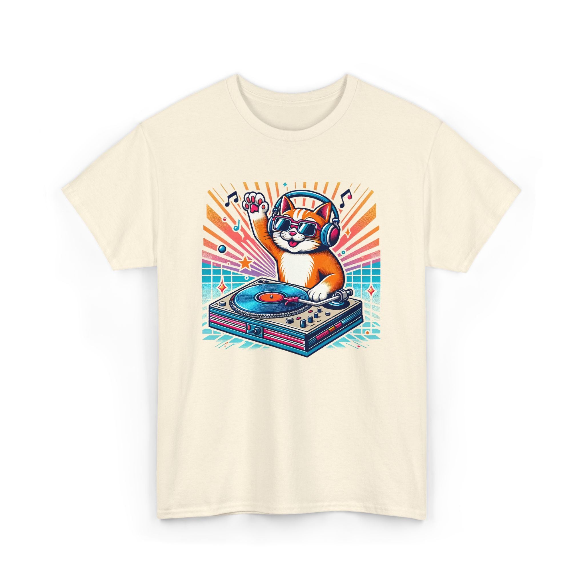 DJ Cat Turntable T-Shirt — Retro Music Cat Graphic Tee