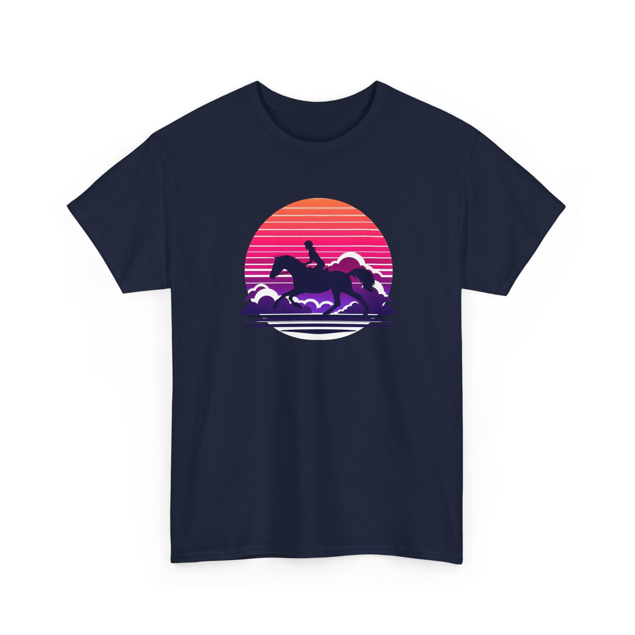 Woman Ride Horse Sunset T-Shirt — Retro Silhouette Beach Vibe Tee
