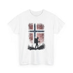 Norway Flag Hiking T‑Shirt – Hiker Silhouette on Rustic Norwegian Flag