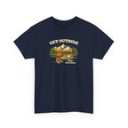 Get Outside Camping T-Shirt — Retro Mountain Tent & Campfire Tee