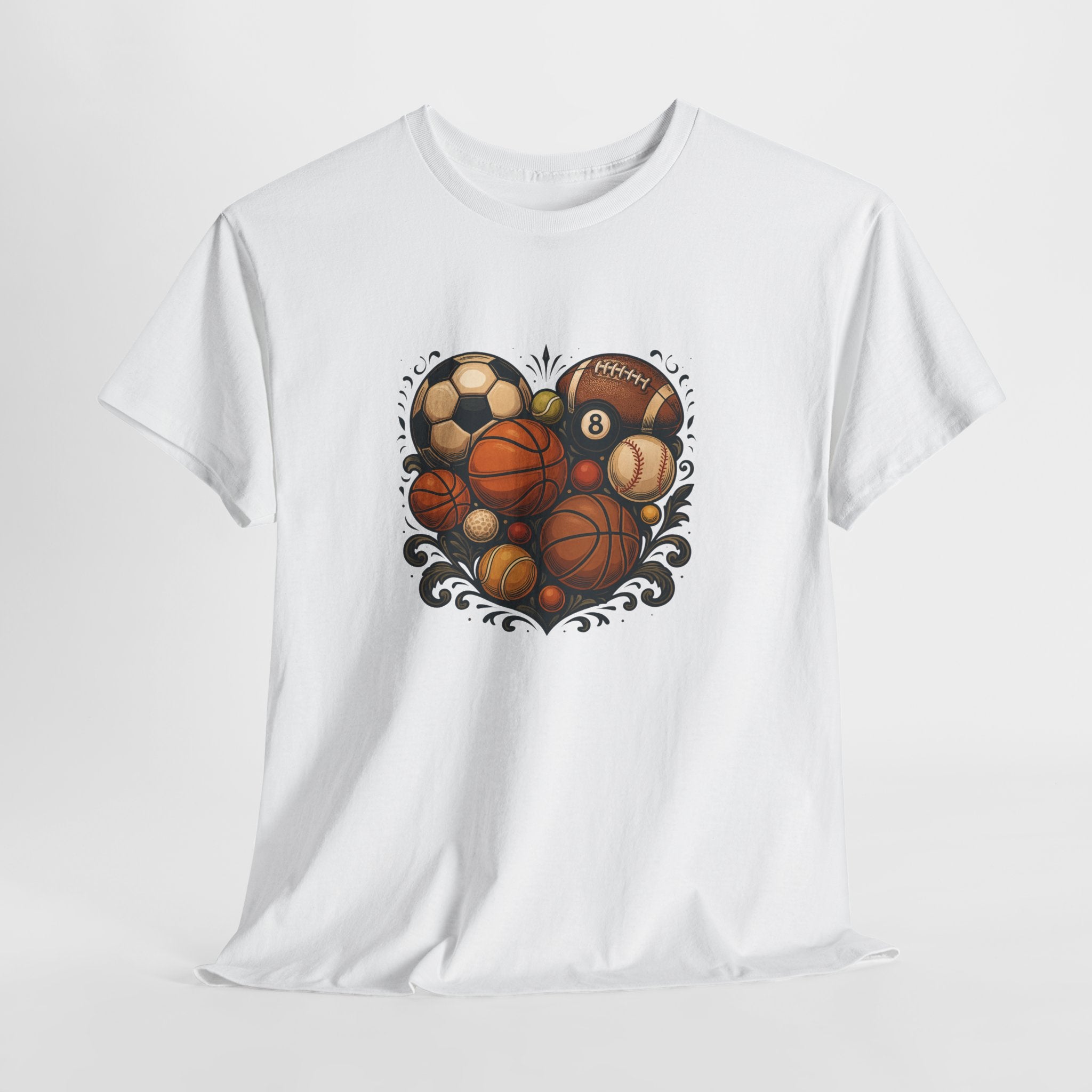 Sports Heart Graphic Tee — Basketball, Soccer & Baseball Love Shirt