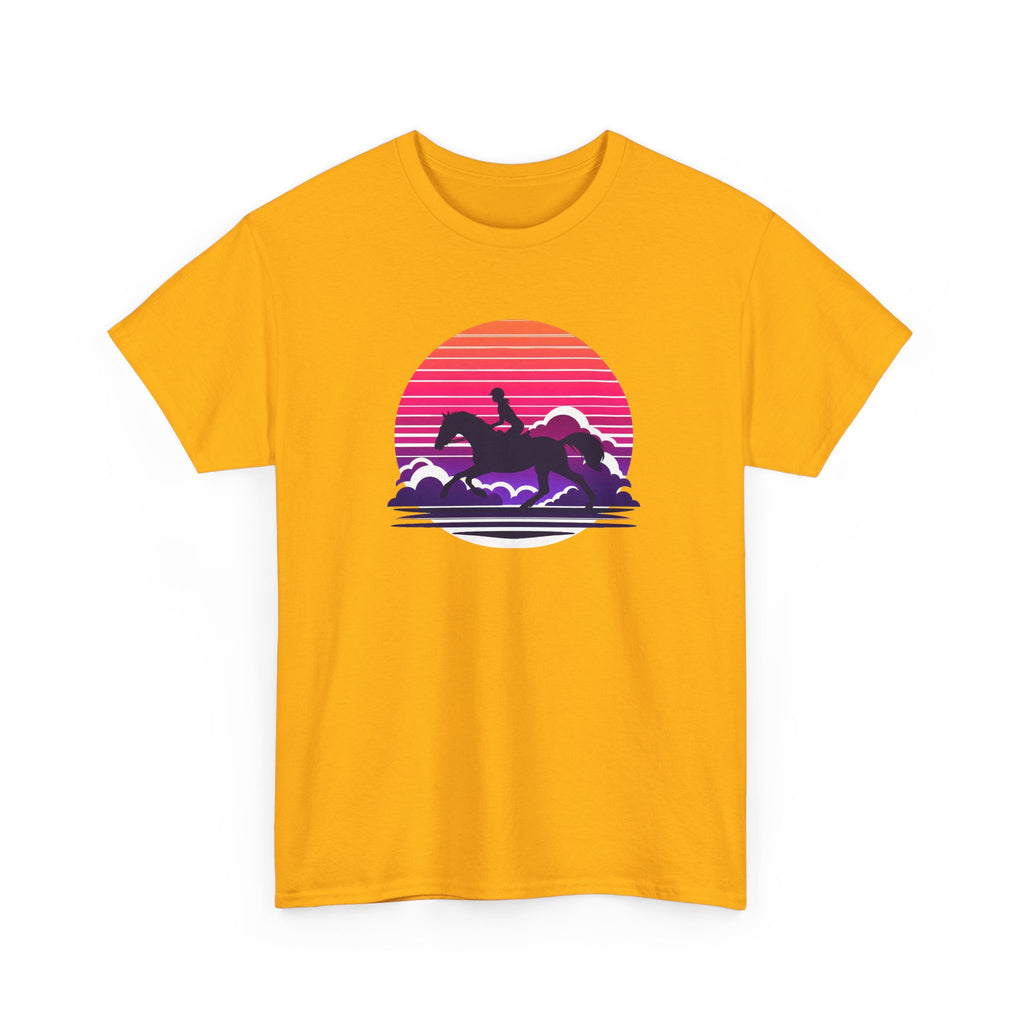 Woman Ride Horse Sunset T-Shirt — Retro Silhouette Beach Vibe Tee