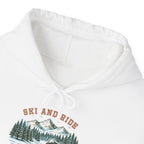 Snowmobile Ski and Ride Hoodie — Vintage Mountain Winter Adventure Pullover