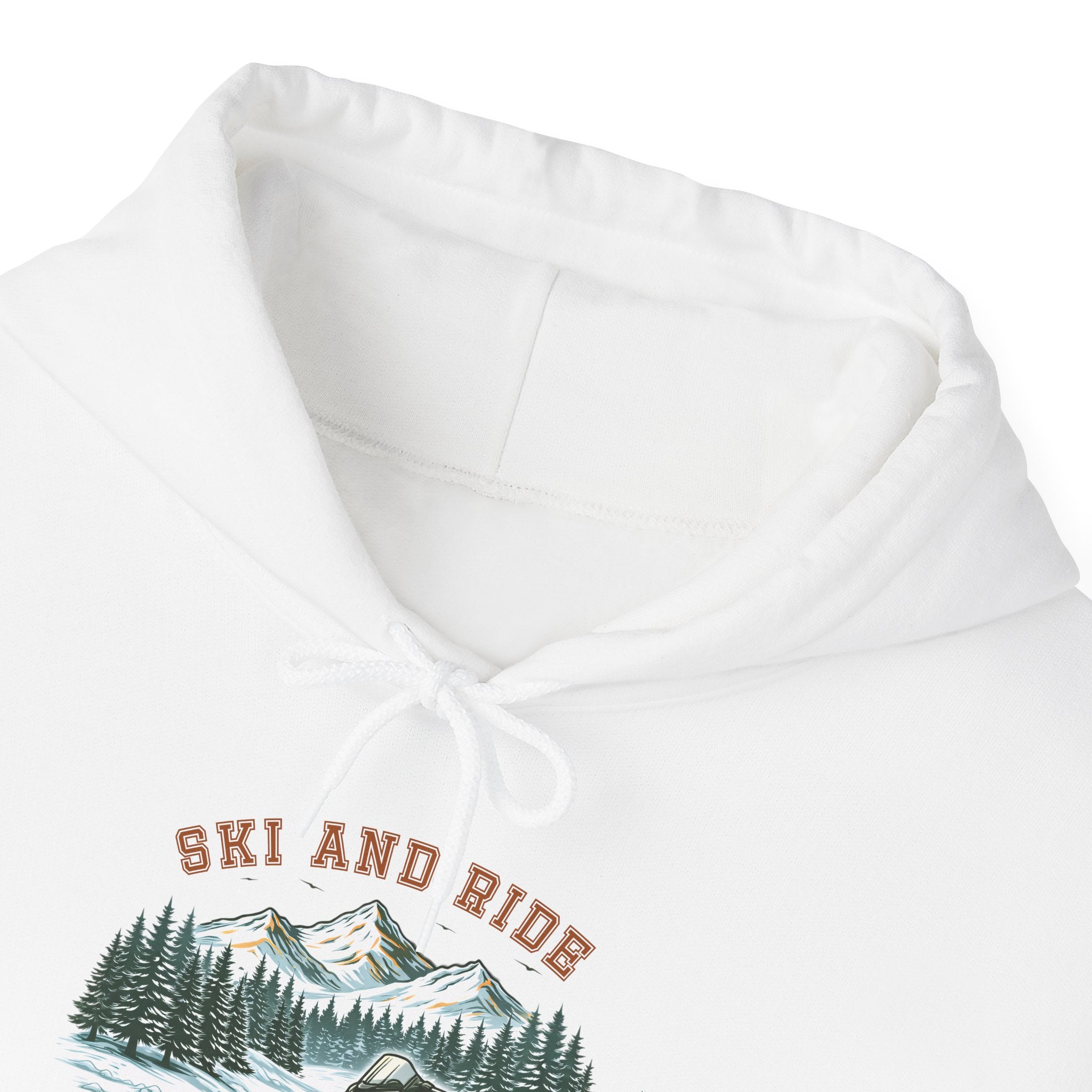 Snowmobile Ski and Ride Hoodie — Vintage Mountain Winter Adventure Pullover