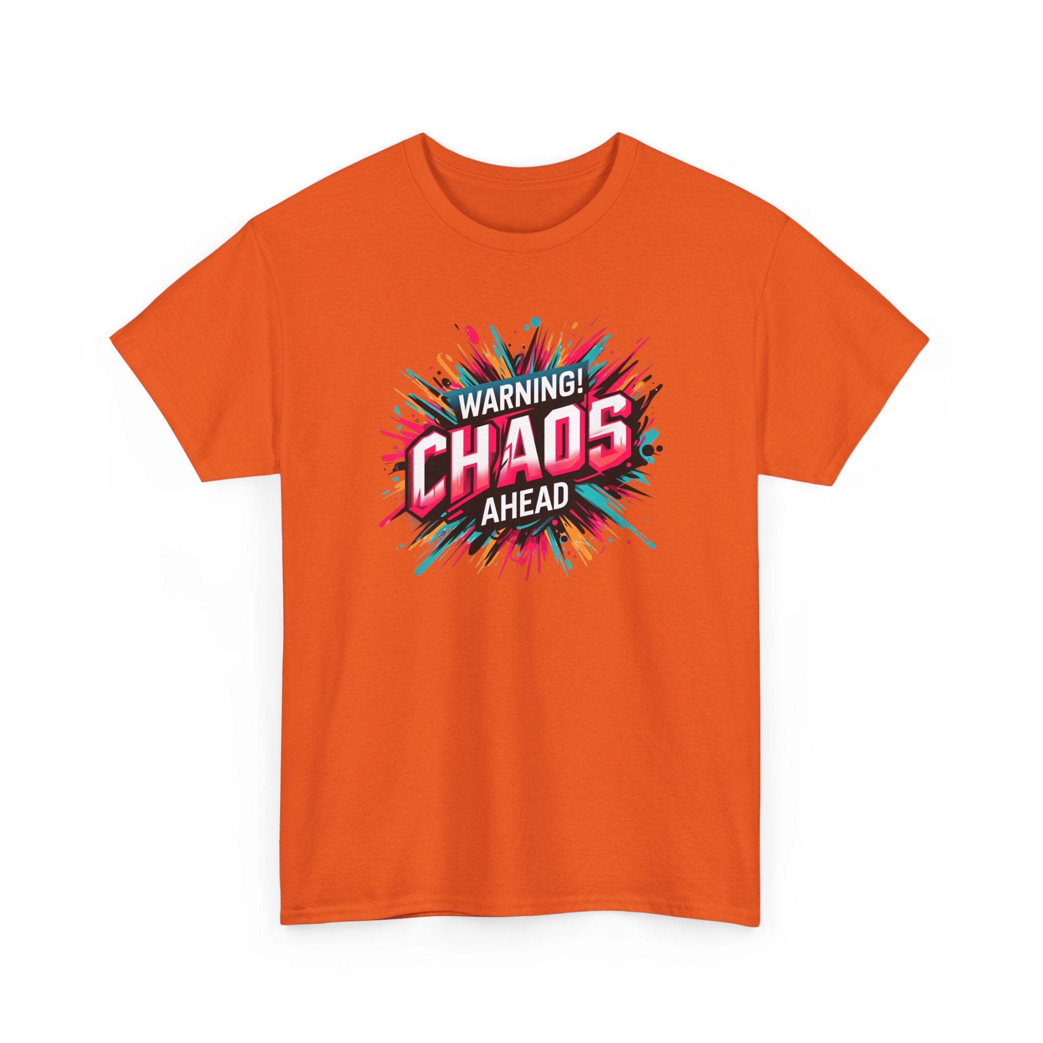 Chaos Ahead Graphic Tee — Warning! Colorful Explosion Design