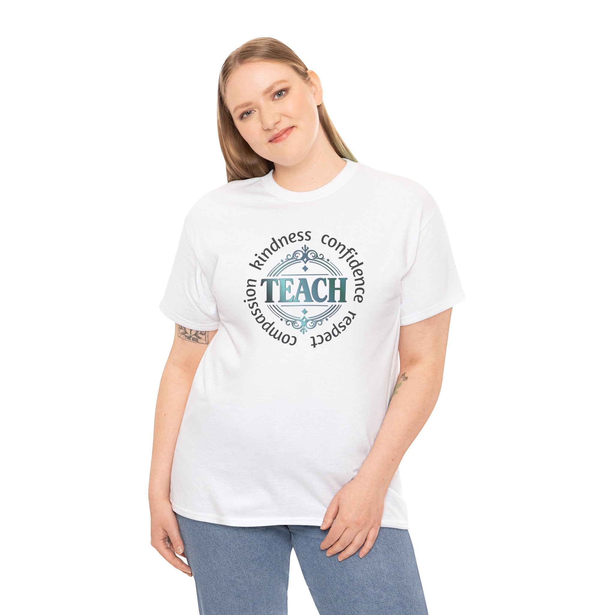 Teacher Inspirational Tee — "Teach" with Kindness, Confidence, Respect & Compassion