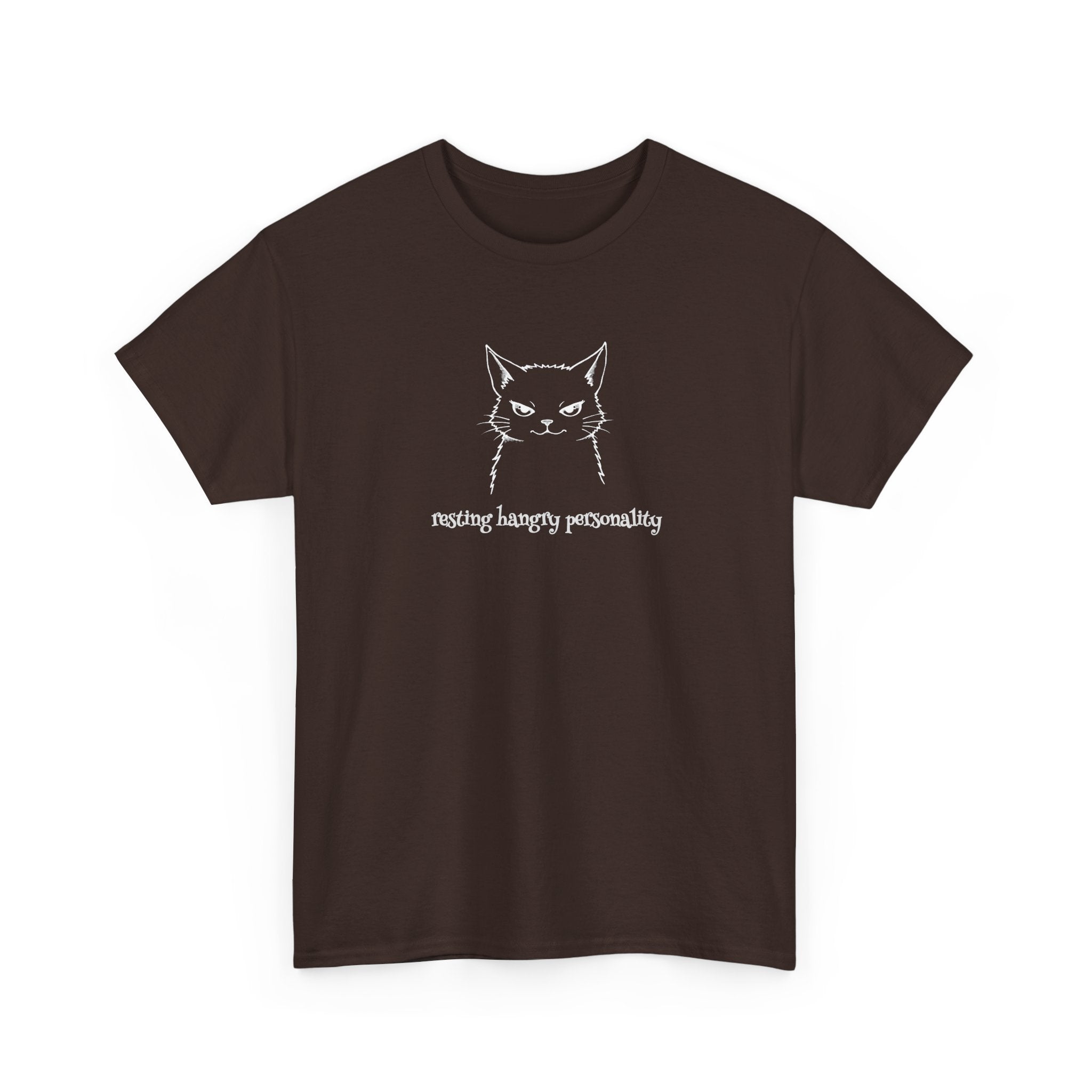 Funny Cat Face T-Shirt — 'Resting Hangry Personality' Minimalist Graphic Tee