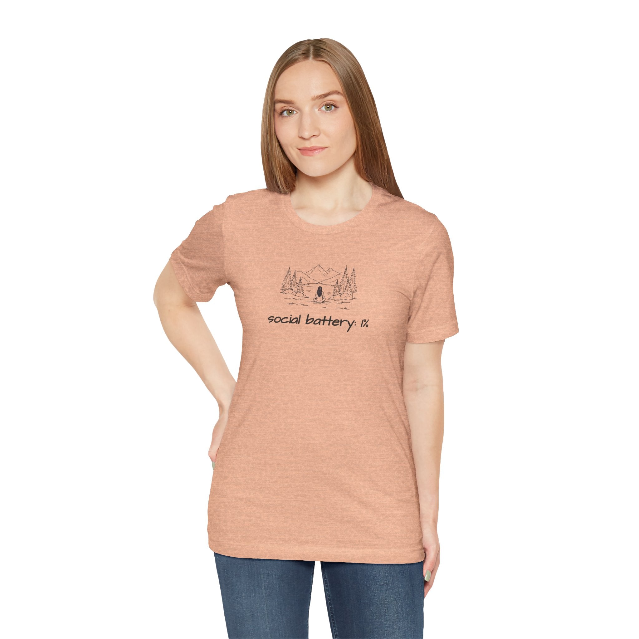Social Battery Low T-Shirt — Minimal Camping Nature Graphic Introvert Tee
