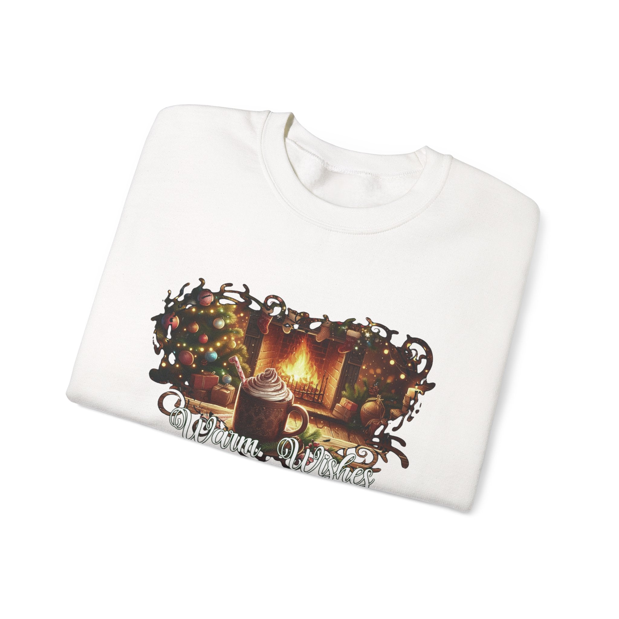 Christmas Fireplace Sweatshirt – Cozy Holiday Crewneck with Hot Cocoa & Tree