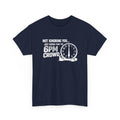 Navy blue gym workout t-shirt with a clock graphic and text on a white background