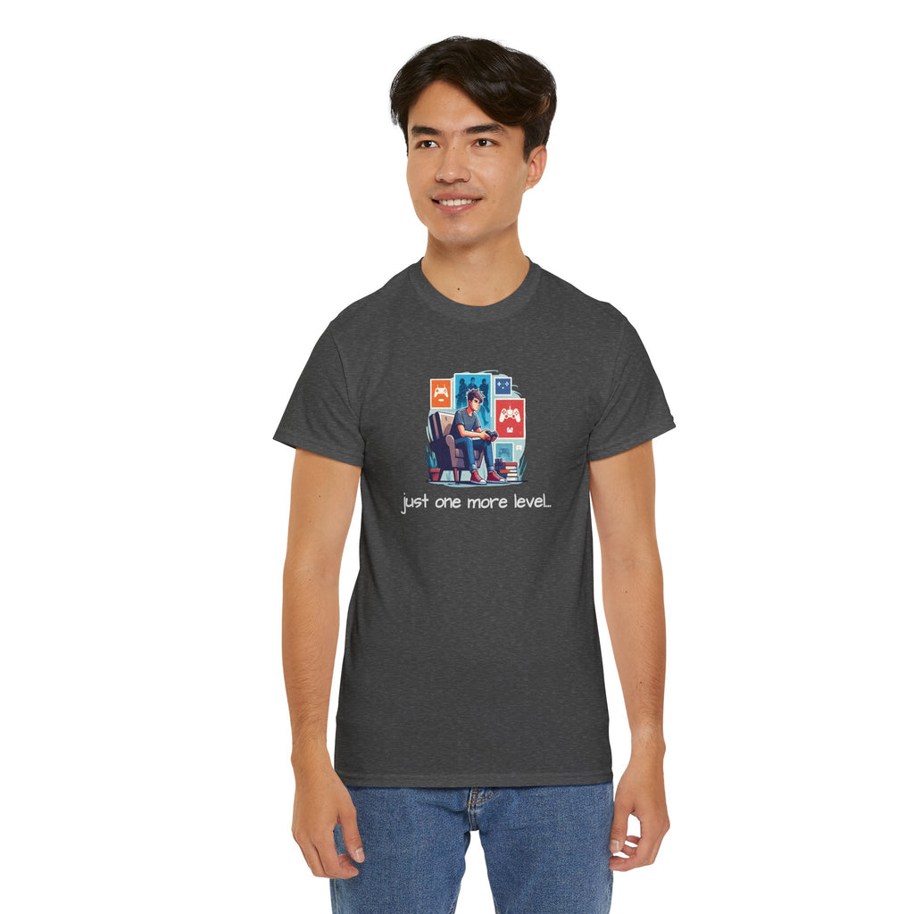 Guy Gamer Arcade T‑Shirt — "Just One More Level" Retro Video Game Tee
