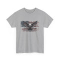 Gray t-shirt with an eagle and American flag design on a white background
