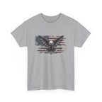 Gray t-shirt with an eagle and American flag design on a white background
