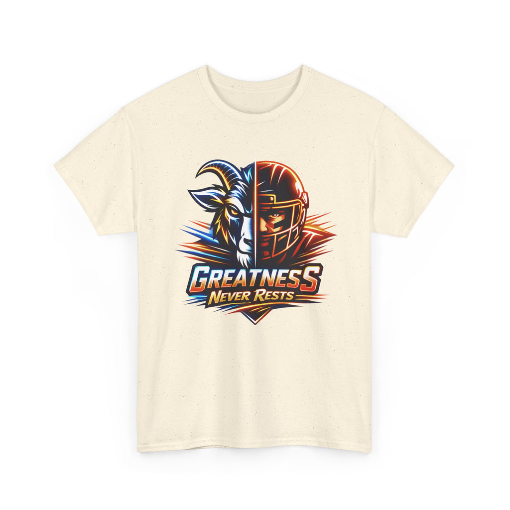 Greatness Never Rests Football T-Shirt — Goat & Helmet Sports Tee