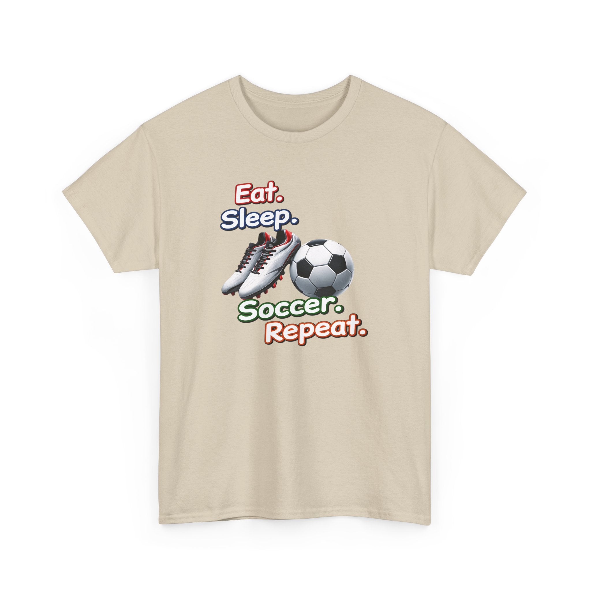 Soccer T-Shirt — "Eat. Sleep. Soccer. Repeat." Graphic Tee for Players & Fans