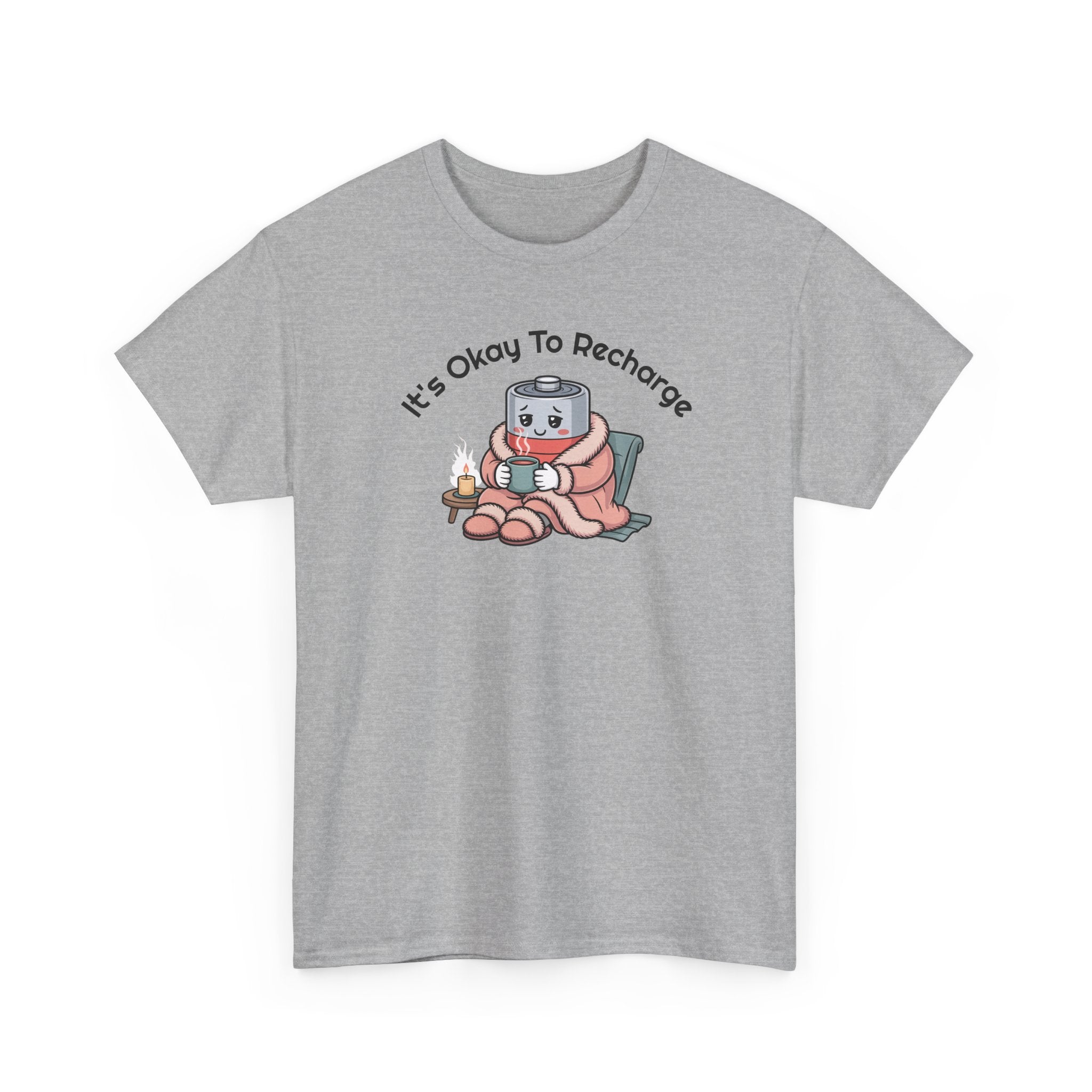 It's Okay to Recharge T-Shirt — Relaxing Self-Care Tee with Cute Battery Design