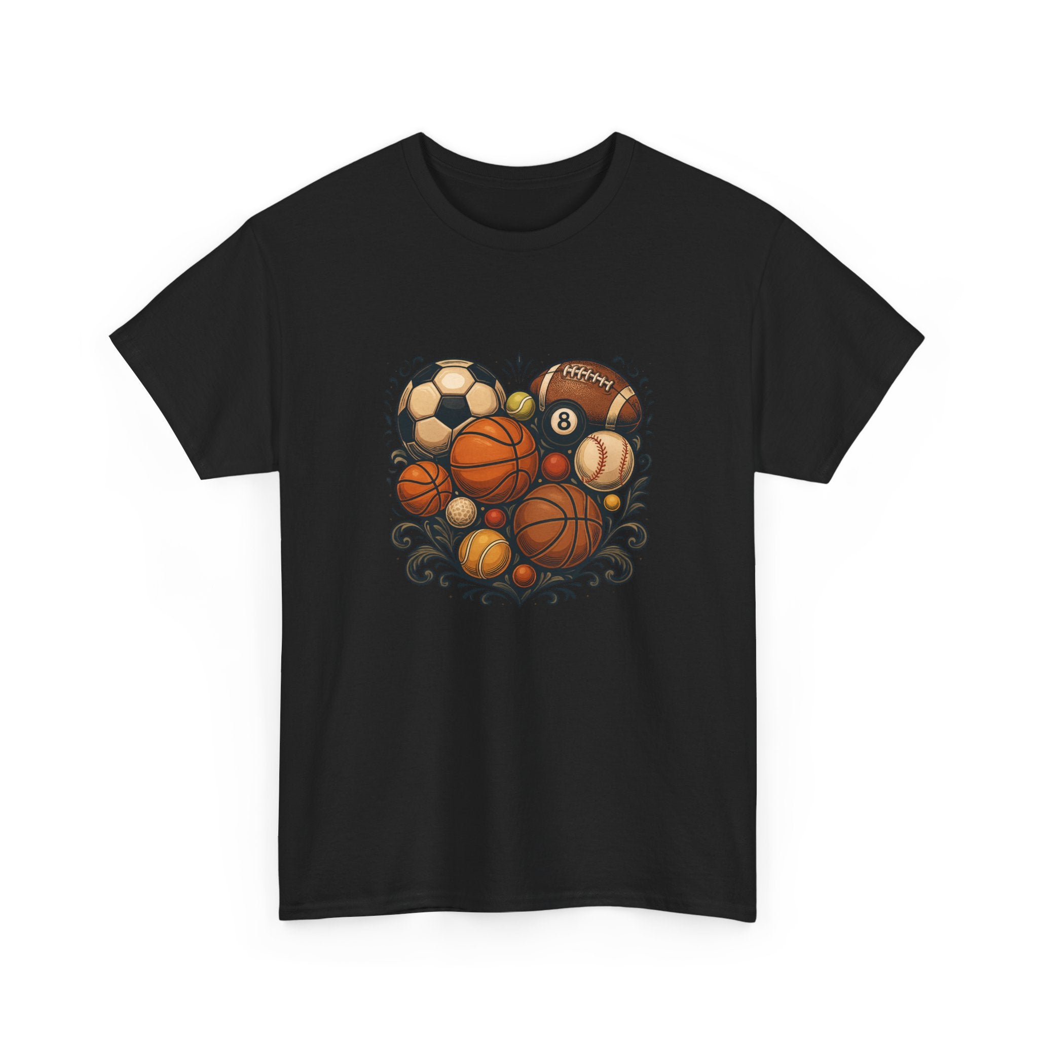 Sports Heart Graphic Tee — Basketball, Soccer & Baseball Love Shirt