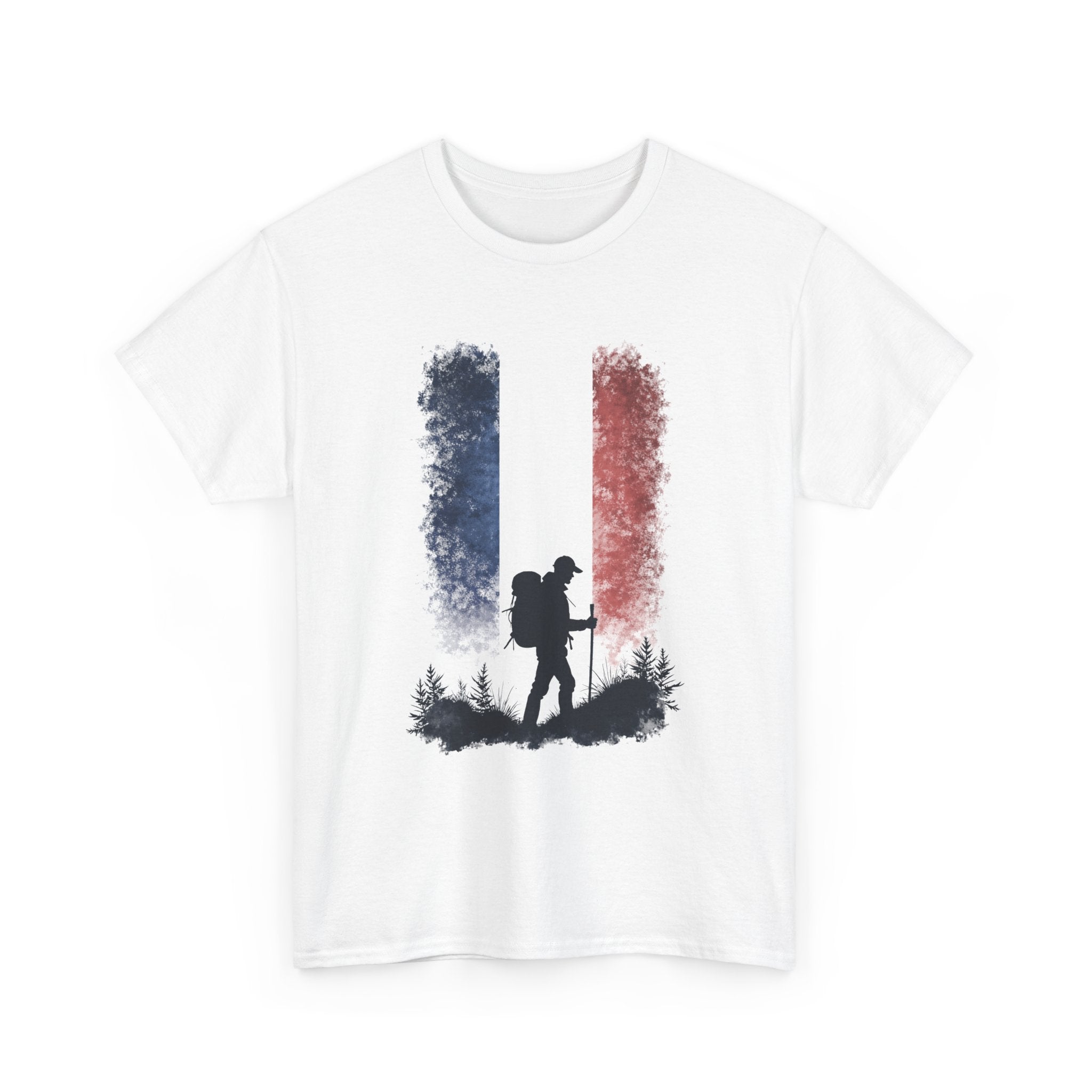 France Flag Hiker Silhouette Tee Mountain Hiking Shirt