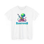 a cute octopus playing an electric guitar with the word 'rocktopus'