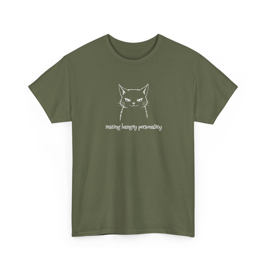 Funny Cat Face T-Shirt — 'Resting Hangry Personality' Minimalist Graphic Tee