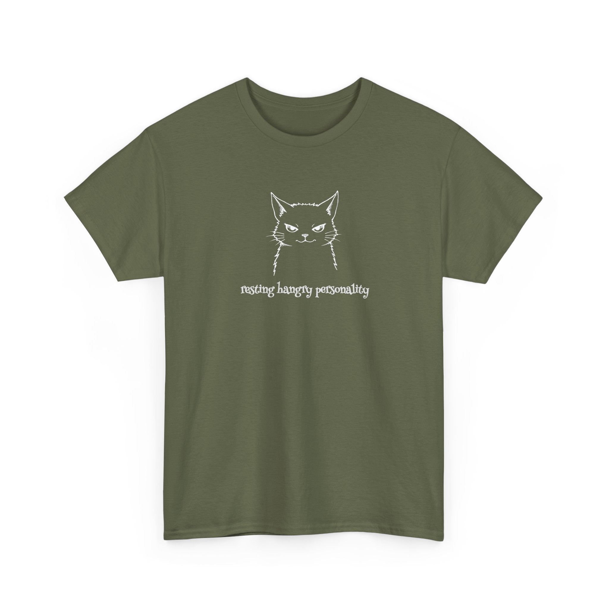 Funny Cat Face T-Shirt — 'Resting Hangry Personality' Minimalist Graphic Tee
