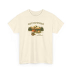 Get Outside Camping T-Shirt — Retro Mountain Tent & Campfire Tee