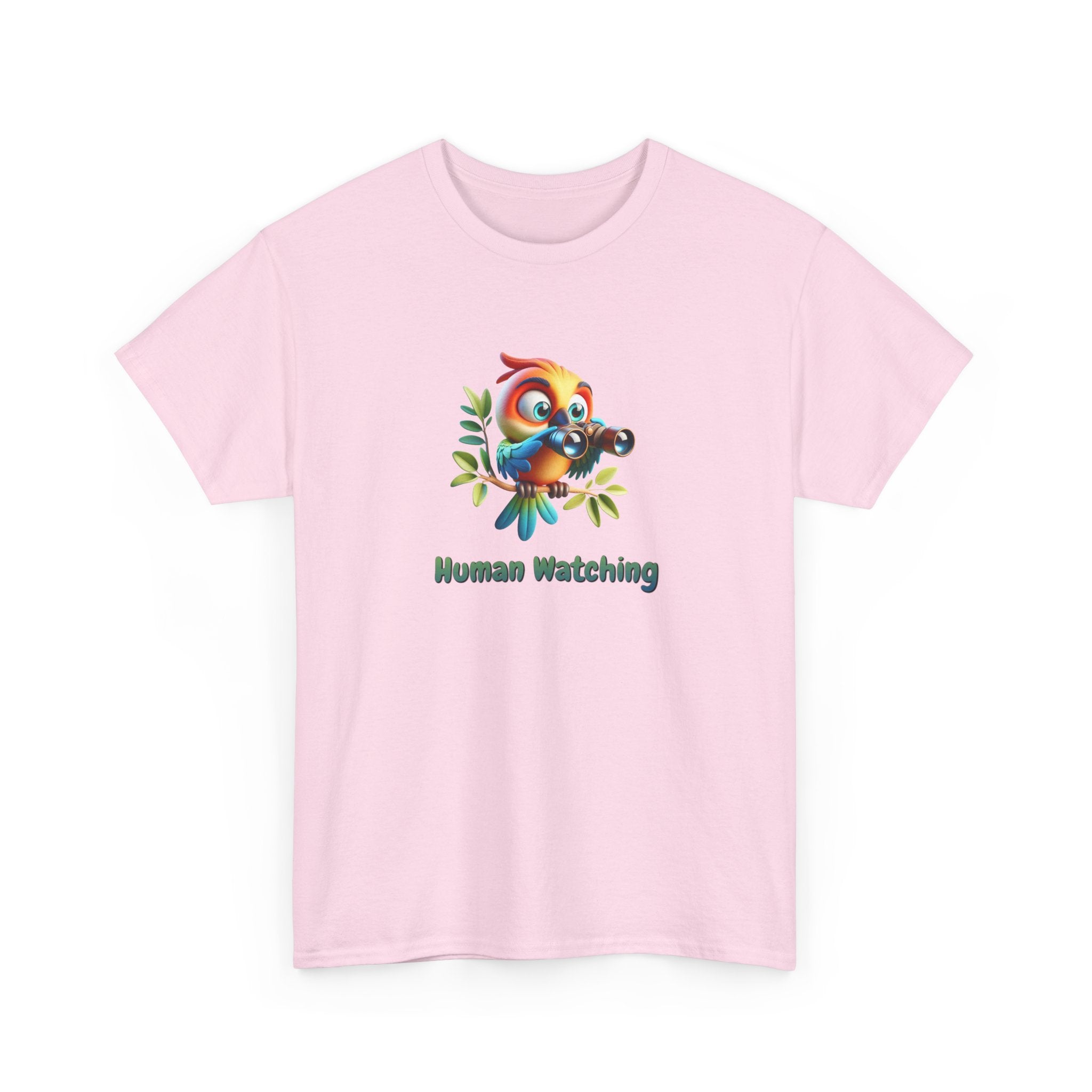 T‑Shirt — Cute Bird with Binoculars "Human Watching" Graphic Tee