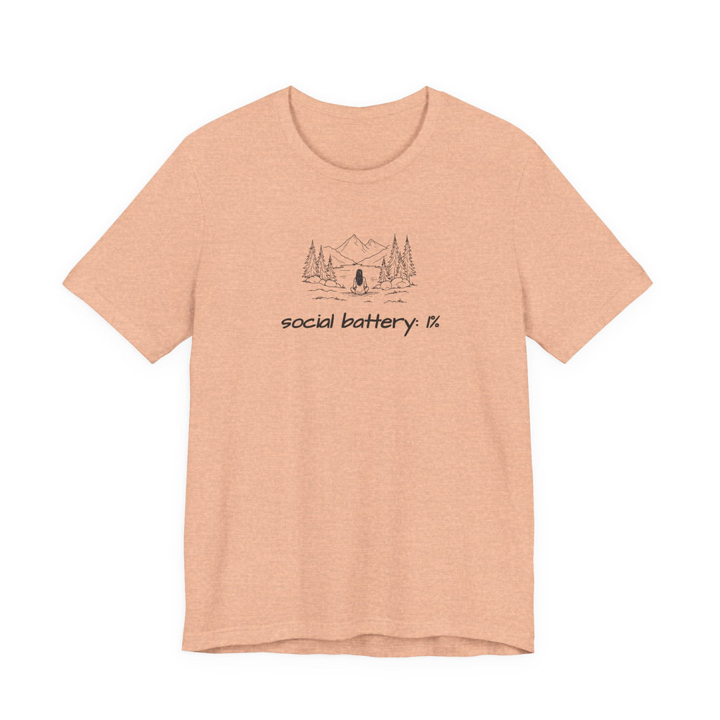 Social Battery Low T-Shirt — Minimal Camping Nature Graphic Introvert Tee