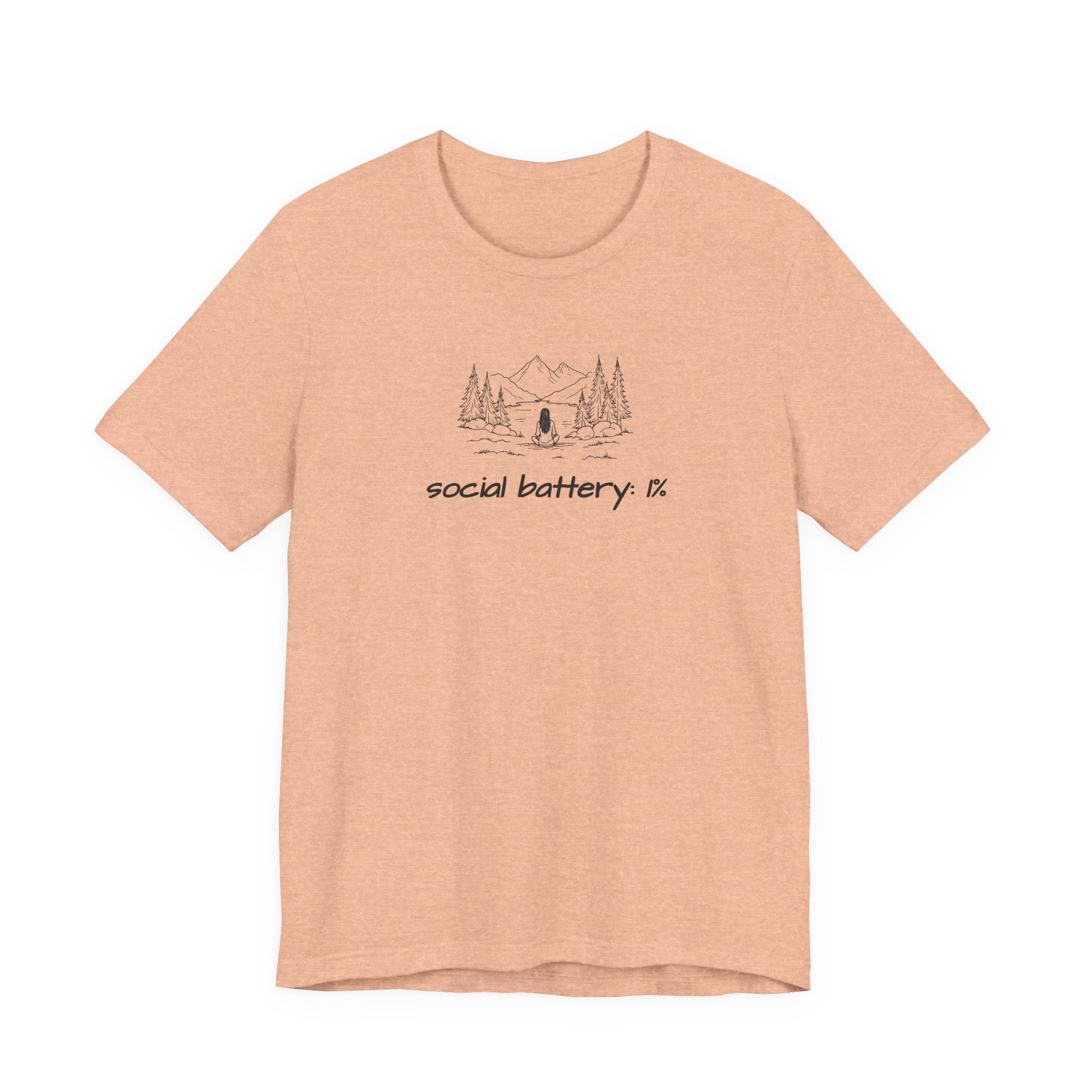 Social Battery Low T-Shirt — Minimal Camping Nature Graphic Introvert Tee