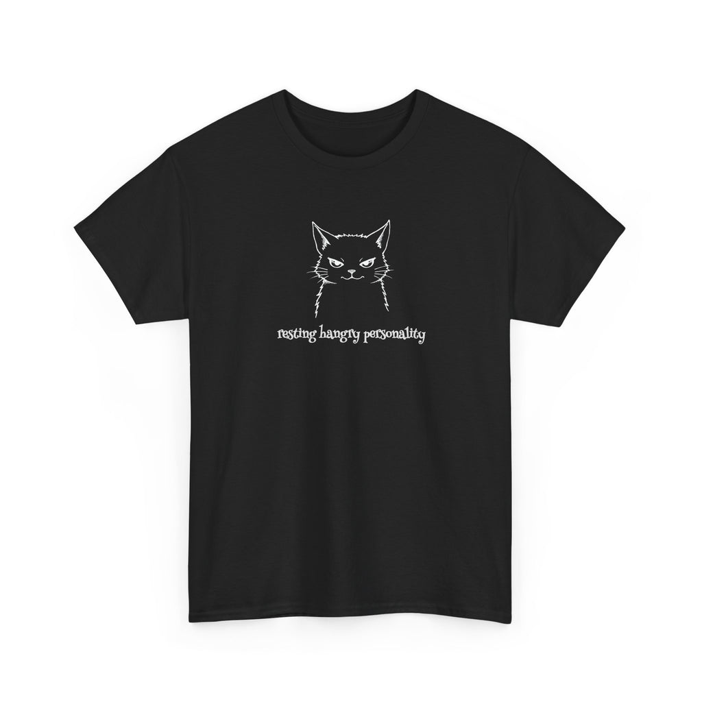 Funny Cat Face T-Shirt — 'Resting Hangry Personality' Minimalist Graphic Tee